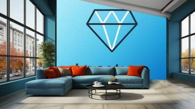 Line Diamond icon isolated on blue background. Jewelry symbol. Gem stone. Colorful outline concept. Vector Wall mural