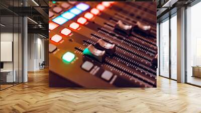 mixing console for recording with faders and bright buttons is in the building. Close-up Wall mural