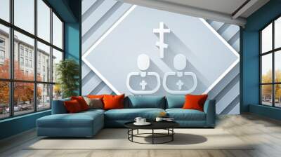 Paper cut Priest icon isolated on grey background. Paper art style. Vector Wall mural