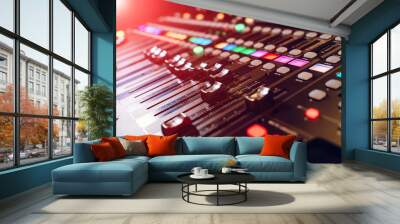 Professional concert mixing console. Music record studio. Close-up Wall mural