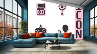 Set Balloons, Tetris electronic game, Gamepad and Rattle baby toy icon. Vector Wall mural