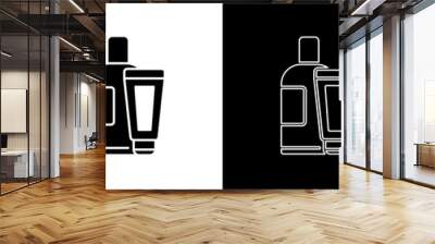 Set Cream or lotion cosmetic tube icon isolated on black and white background. Body care products for men. Vector Illustration Wall mural