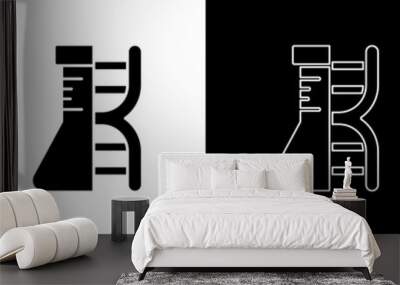 Set DNA research, search icon isolated on black and white background. Genetic engineering, genetics testing, cloning, paternity testing. Vector Wall mural