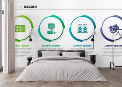 Set Drum machine, Music recording studio, Stereo speaker and Speaker volume. Business infographic template. Vector Wall mural