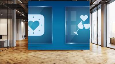 Set Female gender symbol, Heart, Glass of champagne and Candy. Square glass panels. Vector Wall mural