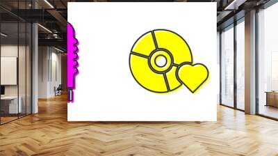 Set Leather whip, Dildo vibrator, Adult label on compact disc and Heart with text Sex icon. Vector Wall mural