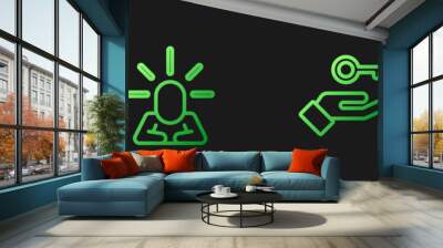 Set line Solution to the problem, Users group, Depression and Addiction drug. Gradient color icons. Vector. Wall mural