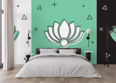 Set Lotus flower icon isolated on white and green, black background. Vector Illustration Wall mural