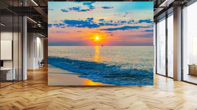 Sunset on the beach on north side of the Provincelands Cape Cod, Atlantic ocean view MA US. Wall mural