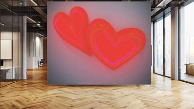 Two bright hot hearts with red and pink colors.  Wall mural