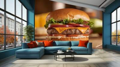 A burger with a beef patty Wall mural