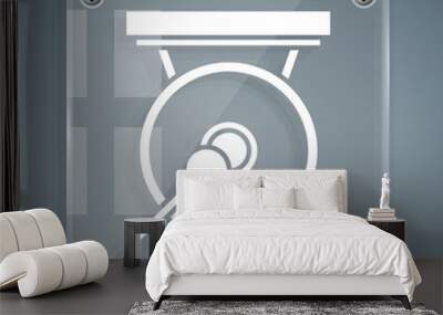 White Gong musical percussion instrument circular metal disc and hammer icon isolated on grey background. Square glass panels. Vector Illustration Wall mural