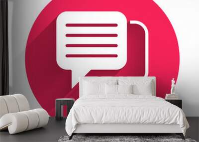 White Speech bubble chat icon isolated with long shadow background. Message icon. Communication or comment chat symbol. Red circle button. Vector Wall mural