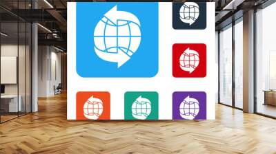 White Worldwide icon isolated on white background. Pin on globe. Set icons in color square buttons. Vector Illustration Wall mural