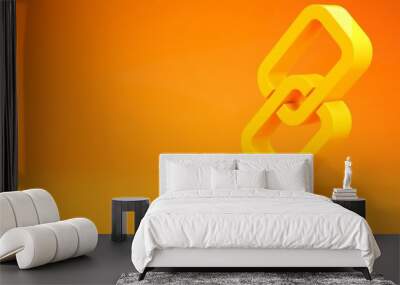 Yellow Chain link icon isolated on orange background. Link single. Minimalism concept. 3d illustration 3D render Wall mural