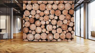 Pile of wood logs stumps for winter Wall mural