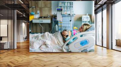 Young patient maternity clinic. Pregnant woman in hospital modern room. Wall mural