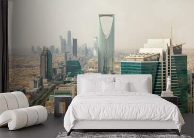 Aerial panorama of downtown of Riyadh city with skyscrapers of Al Olaya central business district, Al Riyadh, Saudi Arabia Wall mural