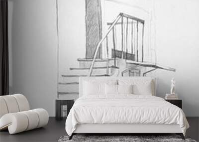 architecture, pencil drawing illustration, sketch Wall mural