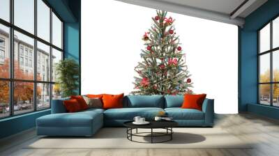 Christmas tree with decorations, isolate on a transparent background, 3d illustration, cg render Wall mural