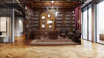 cigar room, smoking lounge, interior visualization, 3D illustration Wall mural