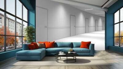 long corridor with doors, interior visualization, 3D illustration Wall mural