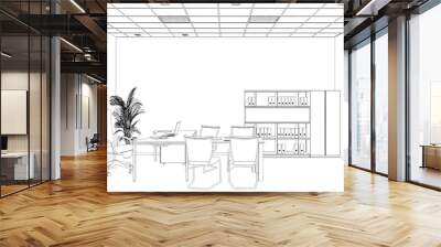 office contour visualization, 3D illustration, sketch, outline Wall mural