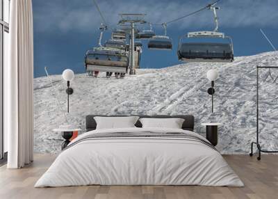 One of chair lifts in a ski resort of a valley of the Zillertal - Mayrhofen, Austria Wall mural