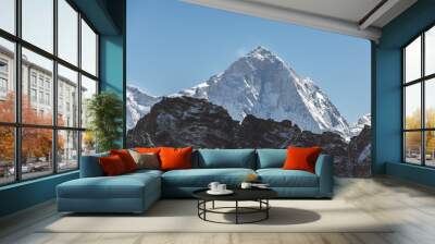 View on the fifth in the world at the height of the peak Makalu (8481 m) from the Renjo Pass - Gokyo region, Nepal, Himalayas Wall mural