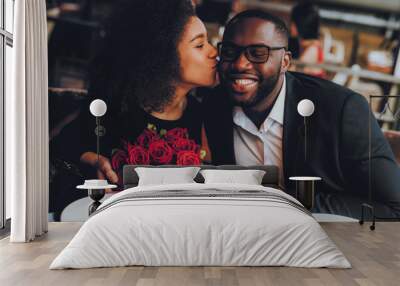 African American Couple Dating in Restaurant Wall mural