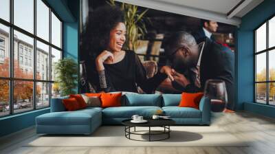 African American Couple Dating in Restaurant Wall mural