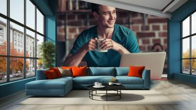 Businessman working at home Wall mural