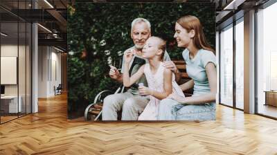 Happy Family and Young Girl. Old Man and Girl. Wall mural