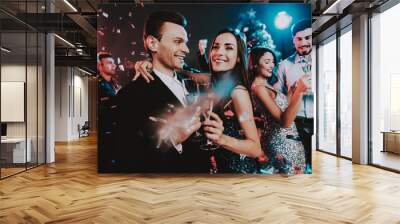 Happy Young People Dancing on New Year Party. Wall mural