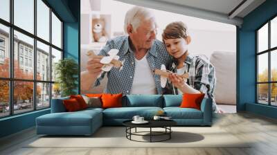 Portrait Grandpa and Grandson Playing with Toys Wall mural