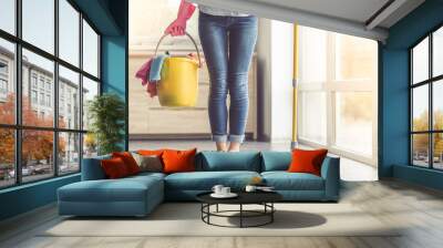 woman cleaning her house Wall mural