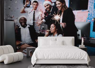 Young People Celebrating New Year in Modern Office Wall mural