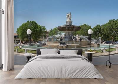 Panoramic view of  Fontaine de la Rotonde in Aix en Provence, France Wall mural