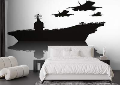 aircraft carrier and flying aircrafts vector silhouettes.eps10 Wall mural