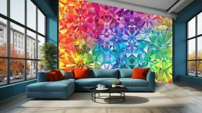 A colorful abstract background with a geometric pattern of iridescent polygons in shades of red, orange, yellow, green, blue, and purple. Wall mural