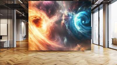 A stunning view of two black holes merging, creating cosmic ripples in the fabric of space-time billions of light-years away Wall mural