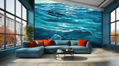 Sunlight glints off the surface of blue ocean water as waves roll and crest, with a few bubbles rising to the surface. Wall mural