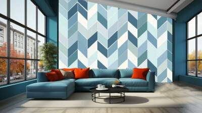 This image features a repeating geometric pattern of blue and white chevron shapes. The pattern creates a sense of movement and depth, with the various shades of blue adding visual interest. The clean Wall mural