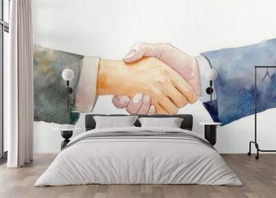 Two business professionals engaging in a handshake signifying agreement in a formal setting Wall mural