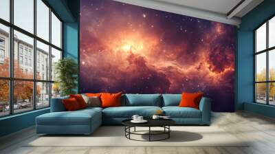 Vivid nebula glows in the dark expanse of cosmic space with bright colors and intricate patterns visible at night Wall mural