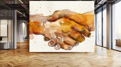 Watercolor illustration of a handshake in earthy tones, portraying the solidity and reliability of business relationships --ar 19:6 Job ID: 04b342d0-c615-433b-baca-d80d7da1b6d0 Wall mural