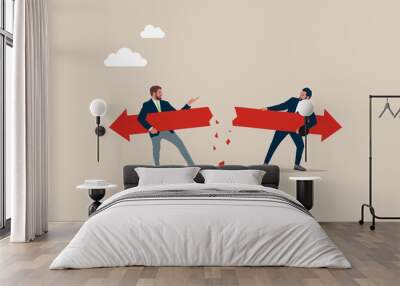 Business people left with arrows in different directions. Difference of opinions. Modern vector illustration in flat style Wall mural