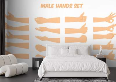 cartoon white male hand forming various shapes and symbols viewed form different angles, vector illu Wall mural