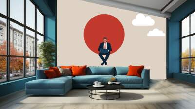 Corporate worker, businessman, writer, creator or blogger. Hard work and business symbol. Employee working on laptop. Wall mural