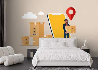 Courier brought package. Delivery services. Stay safe concept. Flat vector illustration. Wall mural